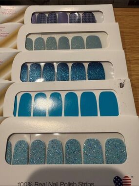 5 new Blue Glitter & Solid Nail Polish Strips - color Street